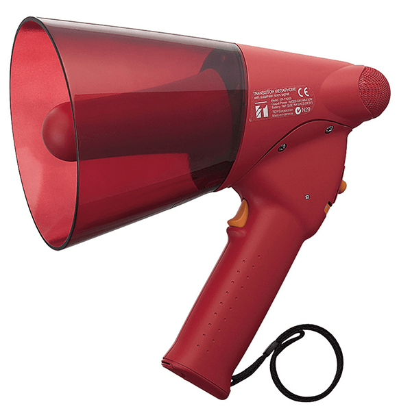 the Toa ER-1206S Megaphone splash-proof in Bangladesh. 10W max, IPX5, 250m range, red finish with siren. Ideal for emergency, security & safety personnel.